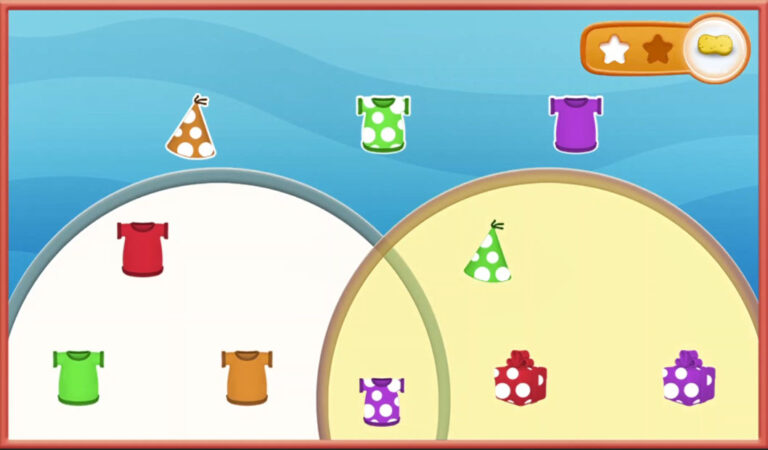 A screenshot of Bubble Guppies: Play house showing the math/pattern learning activity