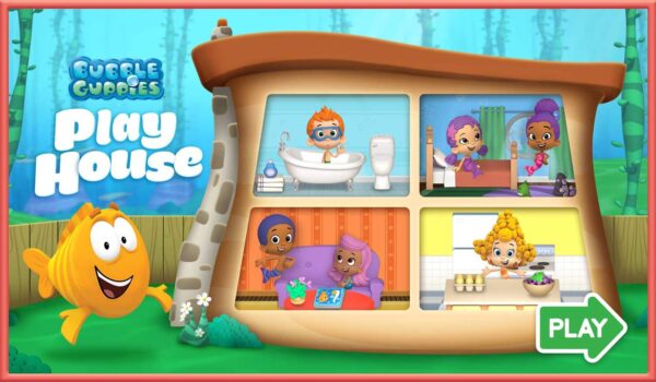 Splash screen for Bubble Guppies Playhouse educational game in the Noggin app